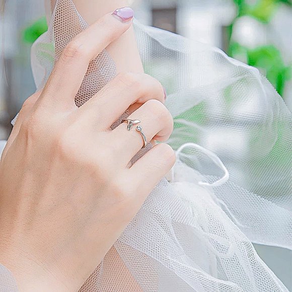 Sterling Silver Crystal Mermaid Tail Open Ring - Picture 4 of 7